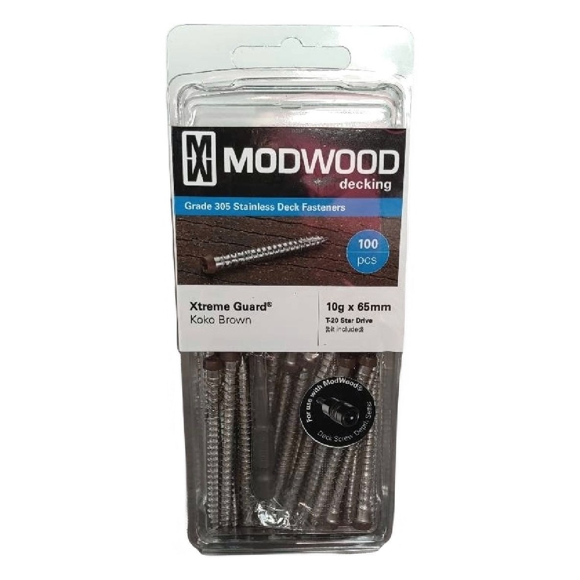 Modwood Timber Colored Screws - 10Gx65mm - Koko Brown (100pcs)