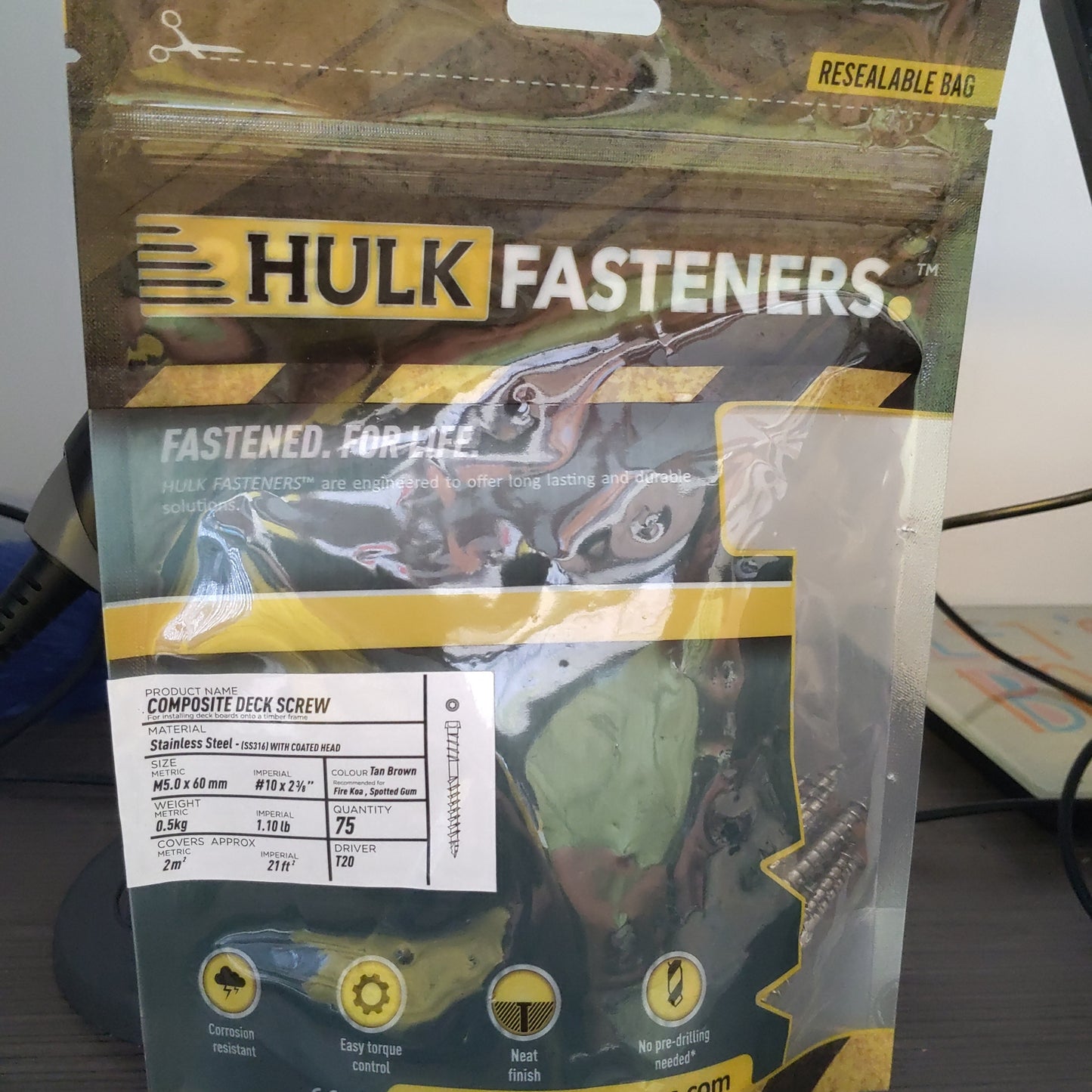 Hulk Fasteners Colored Timber Screw - Tan Brown (75pcs)